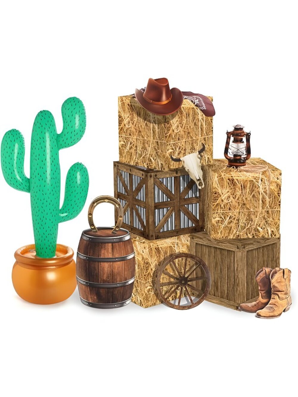 13 Pcs Western Cowboy Party Decorations with Hay Bales Straw Boxes Cactus